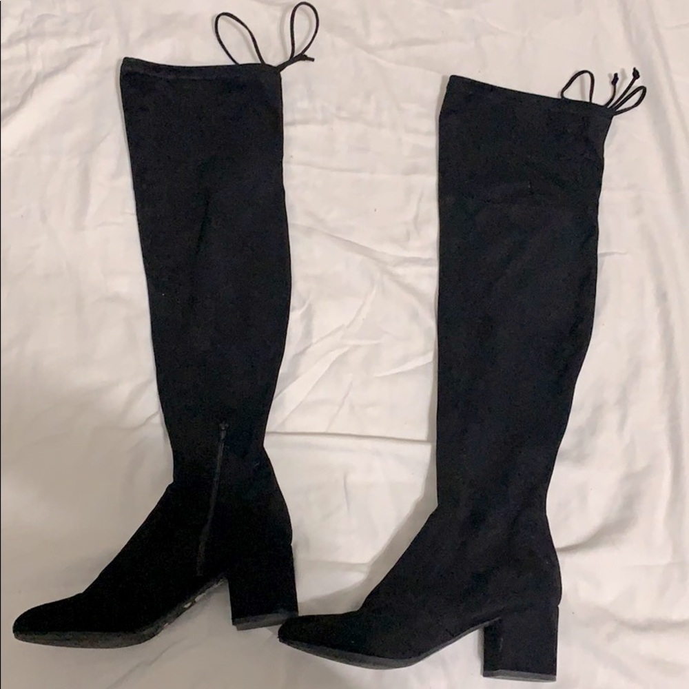 Unisa Black Faux Suede Above The Knee Boots
